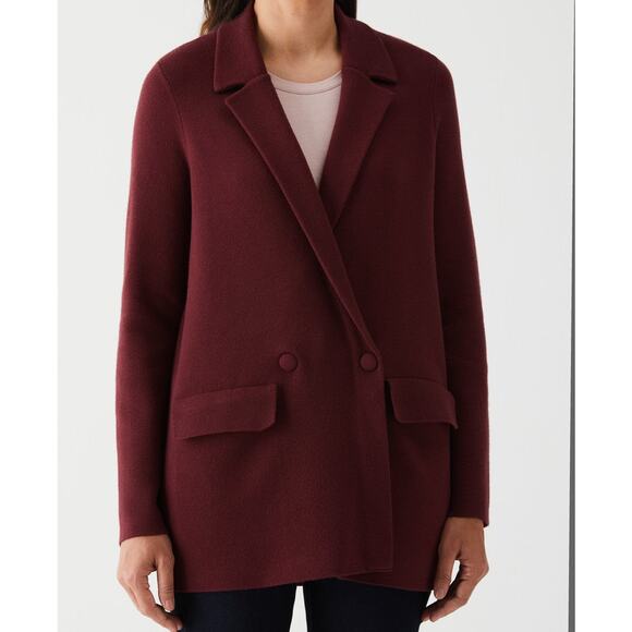 Ella Rafaelle Burgundy Knit Blazer Shacket Small Shacket Sweater Jacket - Picture 2 of 10